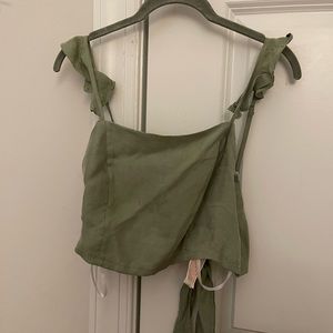 Green tie crop top with ruffled straps